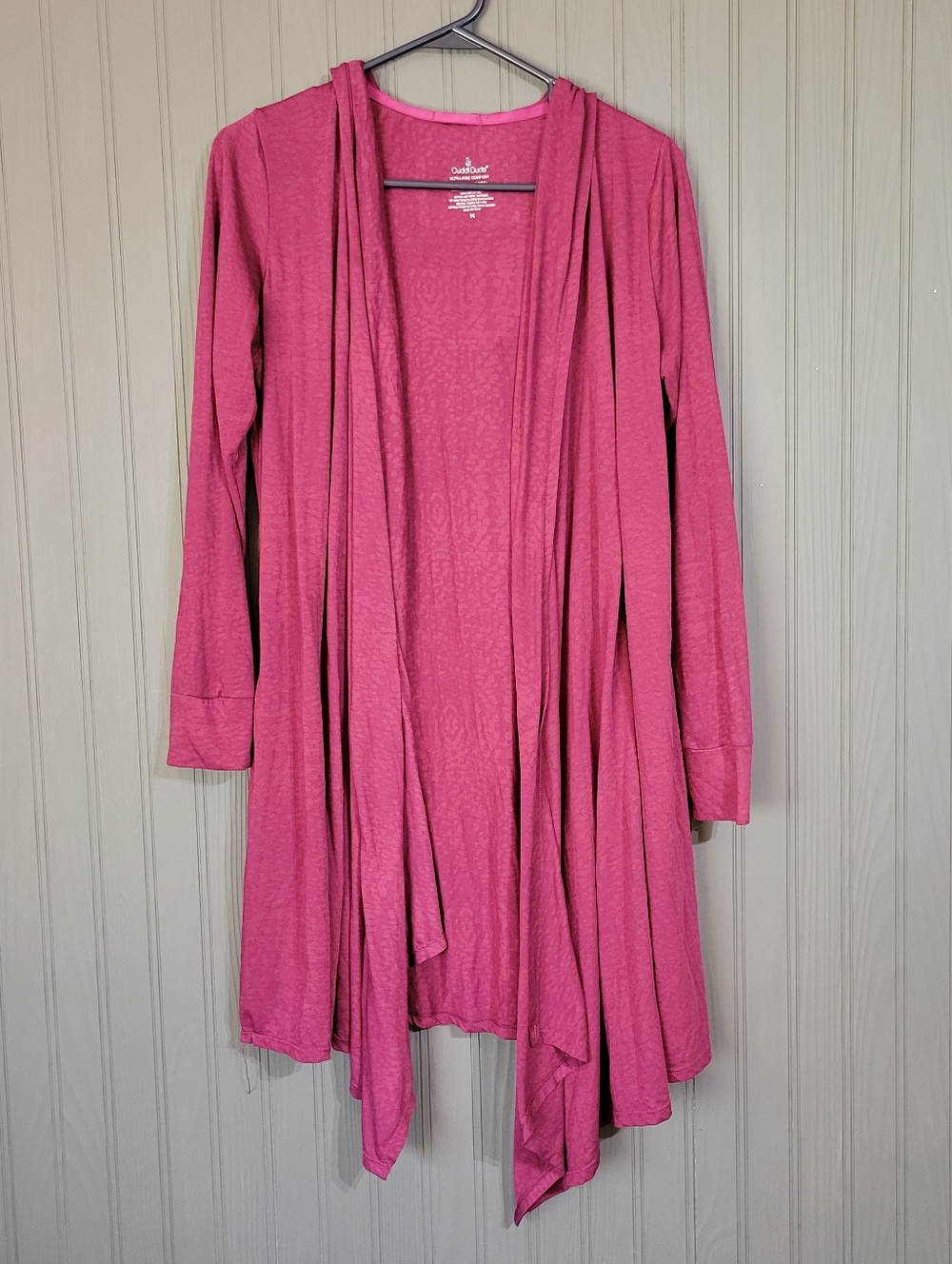 Cuddl Duds Hooded Open Front Cardigan Sweater Ultra-Fine Comfort Pink Women's M